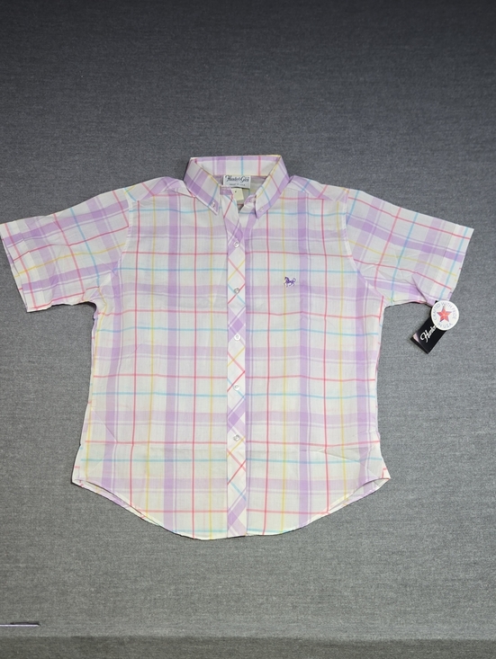 Tops - Vintage 80s Hunter's Glen Deadstock Purple Plaid Button Down Shirt NWT Size 14